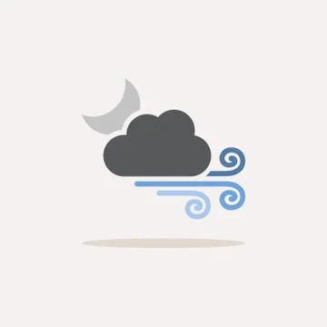 Strong wind, moon and cloud. Color icon with shadow. Weather vector illustrat Stock Illustration