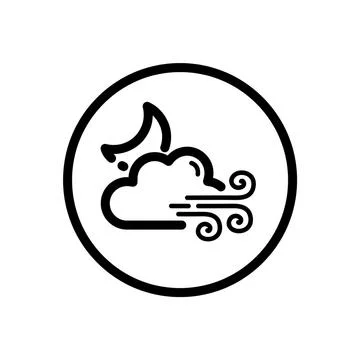 Strong wind, moon and cloud. Outline icon in a circle. Weather vector illustr Stock Illustration