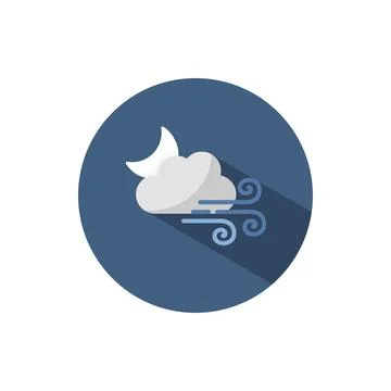 Strong wind, moon and cloud. Flat icon on a circle. Weather vector illustrati Stock Illustration