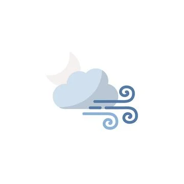 Strong wind, moon and cloud. Flat icon. Isolated weather vector illustration 스톡 일러스트