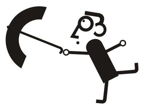 Strong wind, rain and man with umbrella isolated illustration Stock Illustration