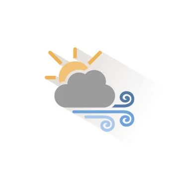 Strong wind, sun and cloud. Isolated color icon. Weather vector illustration Stock Illustration