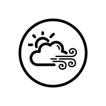 Strong wind, sun and cloud. Outline icon in a circle. Weather vector illustra Stock Illustration