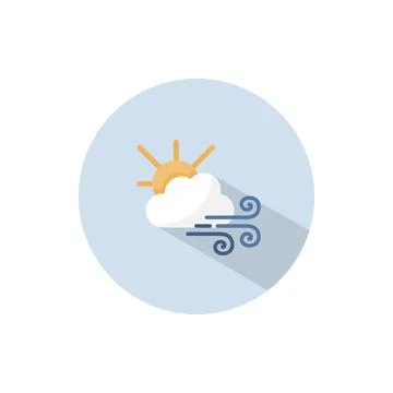 Strong wind, sun and cloud. Flat icon on a circle. Weather vector illustratio Illustrazione stock