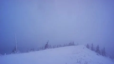 Strong wind in winter, man in winter mountains. Blizzard. Poor visibility Video stock 168705760
