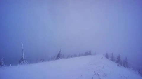 Strong wind in winter, man in winter mountains. Blizzard. Poor visibility Stock Footage 170691758