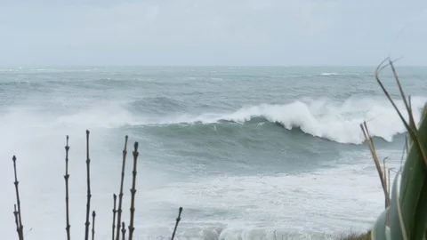 Strong winds and big waves reach the shore in Spain, 4K Stock Footage 112434210