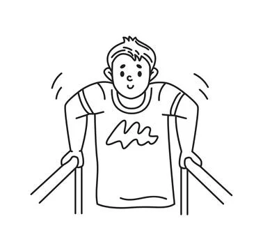 Strong young man exercises on parallel bars linear icon Stock Illustration