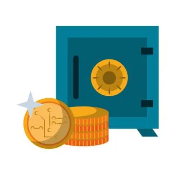 Strongbox and cryptocurrency coins Vector illustration Stock Illustration