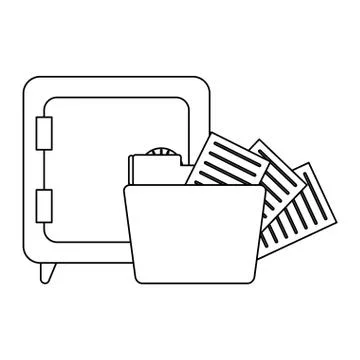 Strongbox and folder with files black and white 스톡 일러스트