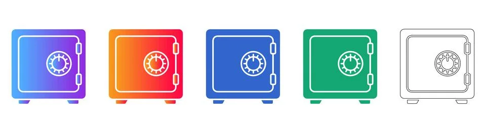 Strongbox Security Safe Icons Set Stock Illustration