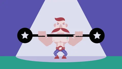Strongman character lifting heavy weights gets red Video stock 147988908