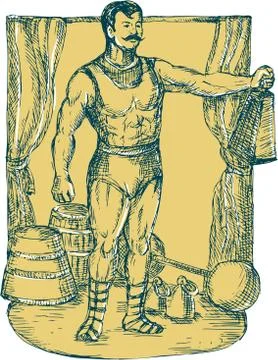 Strongman Lifting Weight Drawing Stock Illustration