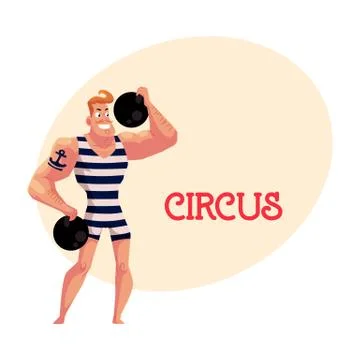 Strongman, strong man circus performer, weightlifter with cannon balls Stock Illustration