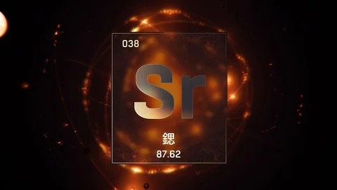 Strontium as Element 38 of the Periodic Table 3D animation on orange background 스톡 동영상 126458311
