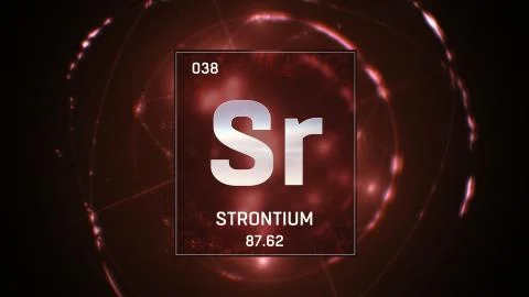 Strontium as Element 38 of the Periodic Table 3D illustration on red background Stock Illustration