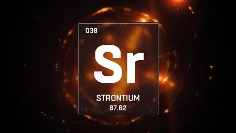 Strontium as Element 38 of the Periodic Table 3D illustration on orange 스톡 일러스트