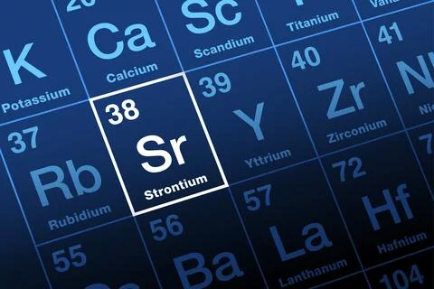 Strontium on periodic table of the elements, with element symbol Sr Stock Illustration