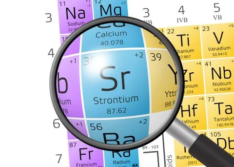 Strontium from Periodic Table of the Elements with magnifying glass 스톡 일러스트