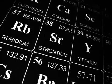 Strontium on the periodic table of the elements Foto stock