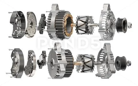 Structire and scheme of car alternator, generator isolated on white ...