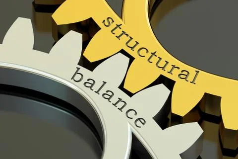 Structural Balance concept on the gearwheels 3D rendering Stock Illustration
