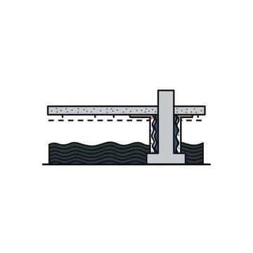 Structural building floor cross section with insulation and foundation 库存插图