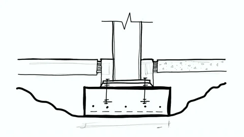 Structural Cement &amp; Steel Beam Foundation Sketch - Timelapse Drawing Stock Footage 151358682