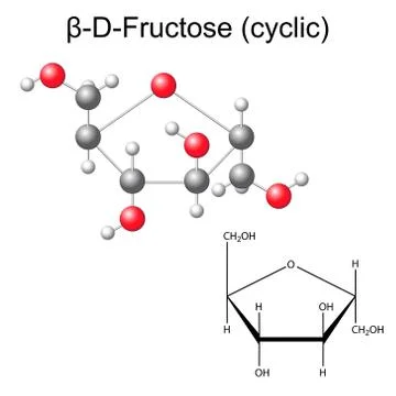 Structural chemical formula and model of fructose Ilustración de archivo