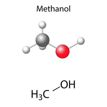 Structural chemical formula and model of methanol molecule Stock Illustration
