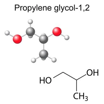 Structural chemical formula and model of propylene glycol -1,2 Stock Illustration