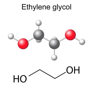 Structural chemical formula and model of ethylene glycol molecule Illustrazione stock