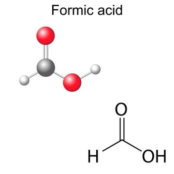 Structural chemical formula and model of formic acid Иллюстрация