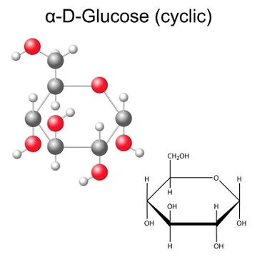 Structural chemical formula and model of glucose Ilustración de archivo