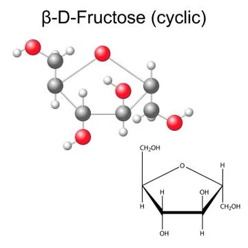 Structural chemical formula and model of fructose Stock Illustration