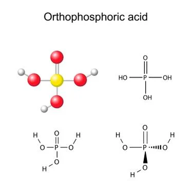 Structural chemical formula and model of orthophosphoric acid Stock Illustration
