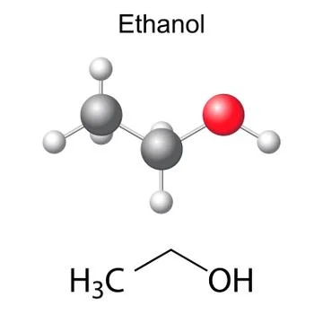 Structural chemical formula and model of ethanol molecule Stock Illustration