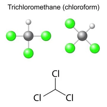Structural chemical formula and model of chloroform  molecule Stock Illustration