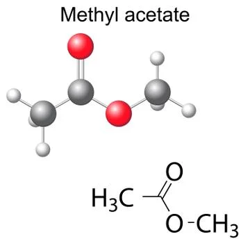 Structural chemical formula and model of methyl acetate Stock Illustration