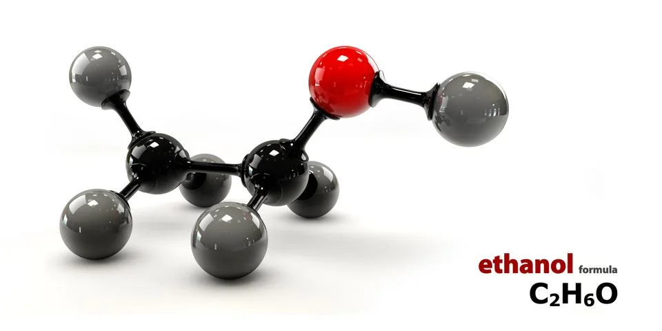 Structural chemical formula and model of ethanol molecule Stock Illustration