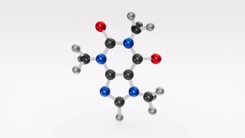 Structural chemical formula of caffeine molecule. 3D animation Stock Footage 234651690