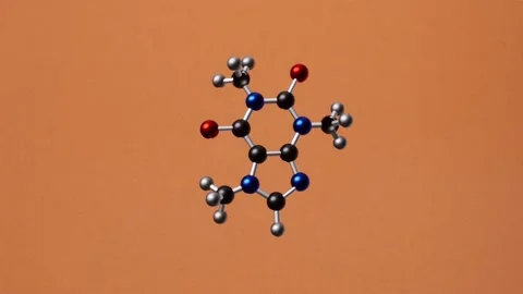 Structural chemical formula of caffeine molecule. 3D animation Stock Footage 234651702