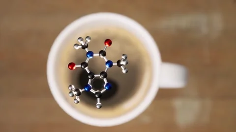 Structural chemical formula of caffeine molecule. 3D animation Stock Footage 234738936