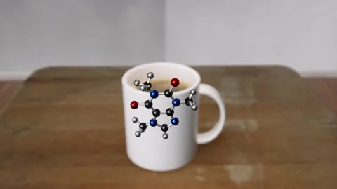 Structural chemical formula of caffeine molecule. 3D animation Stock Footage 234738937