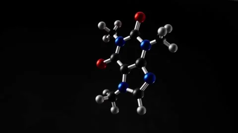 Structural chemical formula of caffeine molecule. 3D animation Stock Footage 234738945