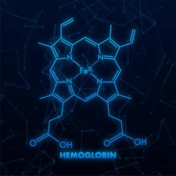 Structural chemical formula of hemoglobin molecule on dark blue background Stock Illustration