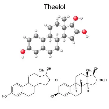 Structural chemical formulas and model of theelol molecule Ilustración de archivo