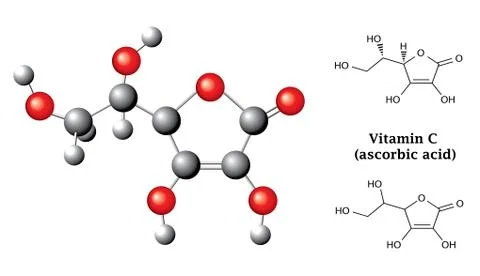 Structural chemical formulas of ascorbic acid (vitamin C) Stock Illustration
