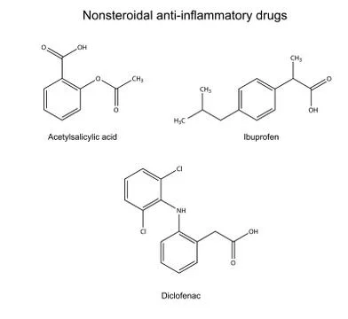 Structural chemical formulas of basic antiinflammatory drugs Stock Illustration