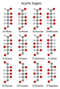 Structural chemical formulas of monosaccharides (hexoses) Stock Illustration